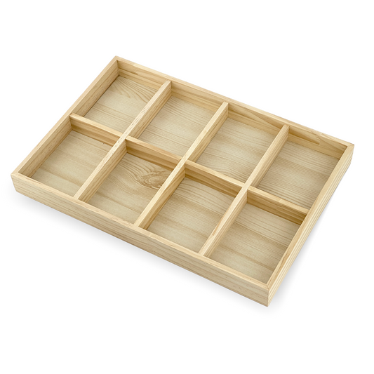 8 Compartment Natural Wood Jewelry Display Tray