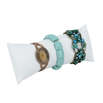 8" x 2 1/2" White Leatherette Pillow Jewelry Display for Bracelets or Watches