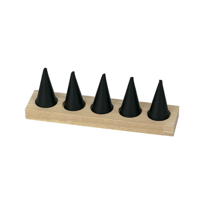 8" x 2 3/4" Black Leatherette Wood Base 5 Finger Ring Display