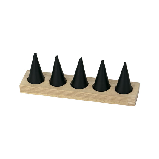 8" x 2 3/4" Black Leatherette Wood Base 5 Finger Ring Display