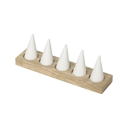 8" x 2 3/4" White Leatherette Wood Base 5 Finger Ring Display