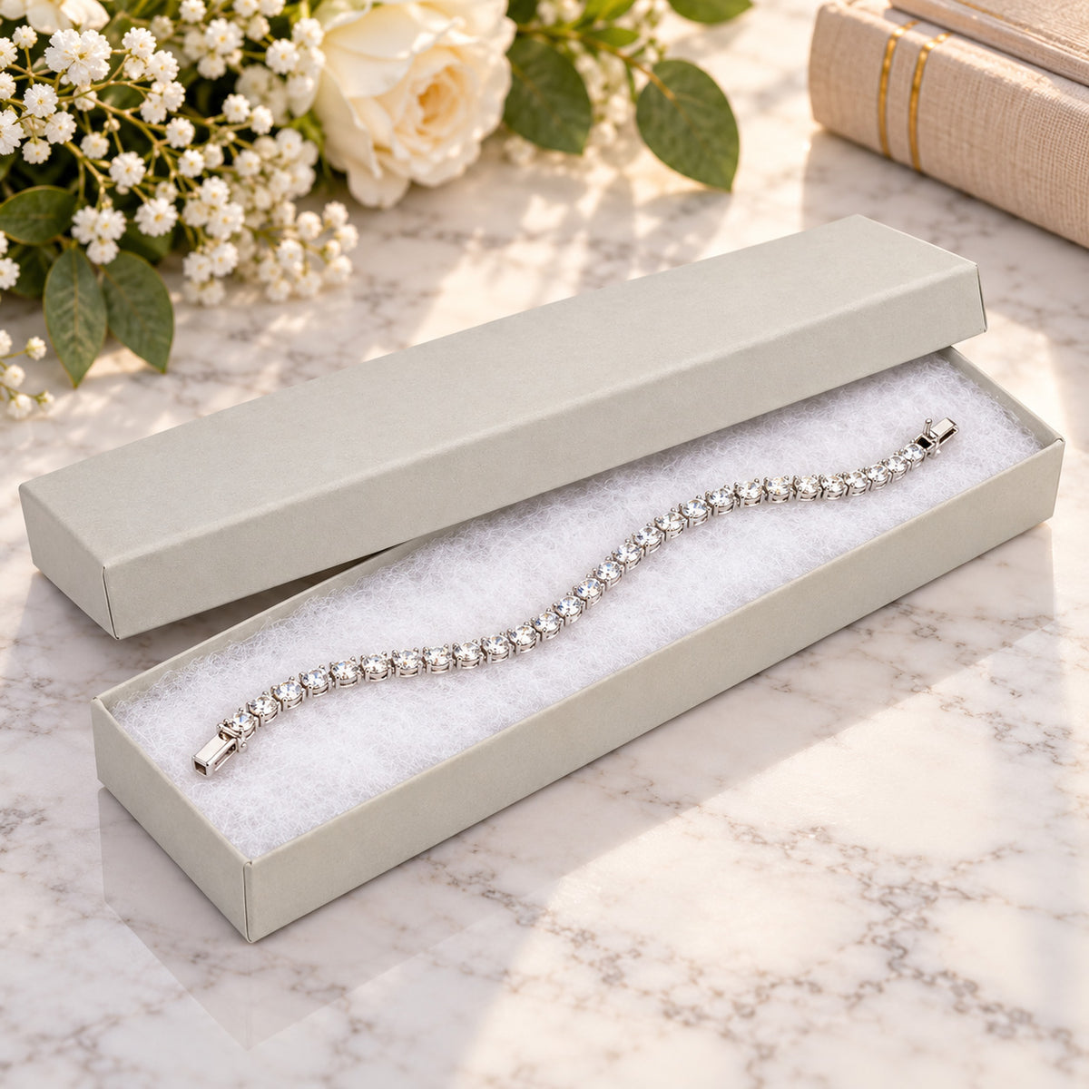 8" x 2" x 1" Matte Gray Cotton Filled Paper Box