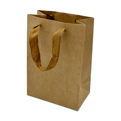 8" x 5 1/2" x 3" Kraft Paper Gift Bags with Fabric Handles (25-Pack)