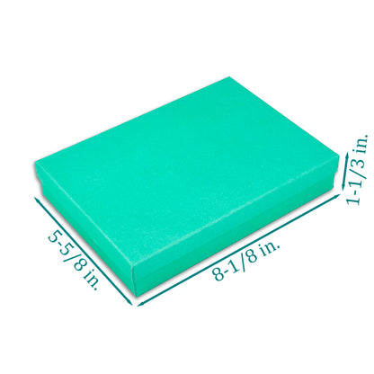 8 x 5 x 1 1/4" Teal Cotton Filled Paper Box