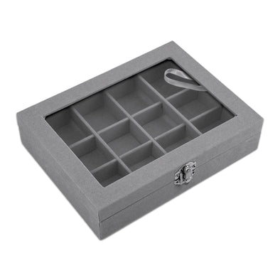 8" x 6" Gray Velvet 12 Compartment Display Case with Glass Top