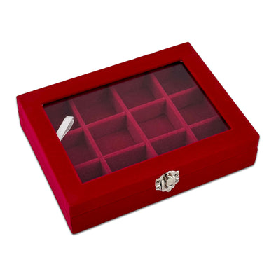 8" x 6" Red Velvet 12 Compartment Display Case with Glass Top