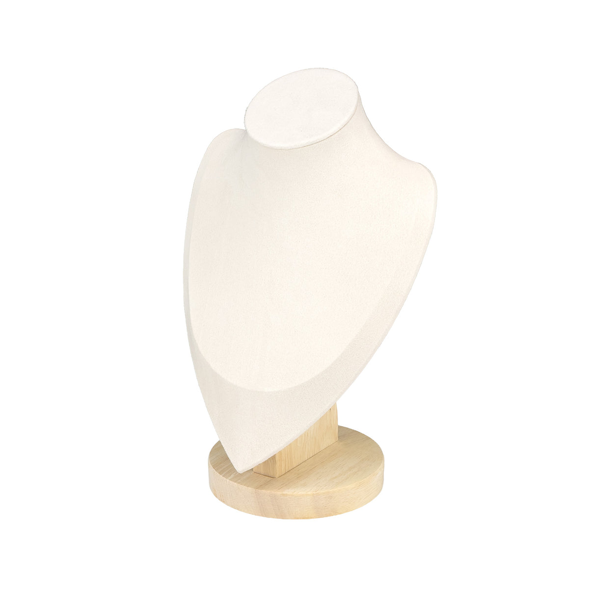 9 1/2" Beige Velvet Wood Base Necklace Bust Display
