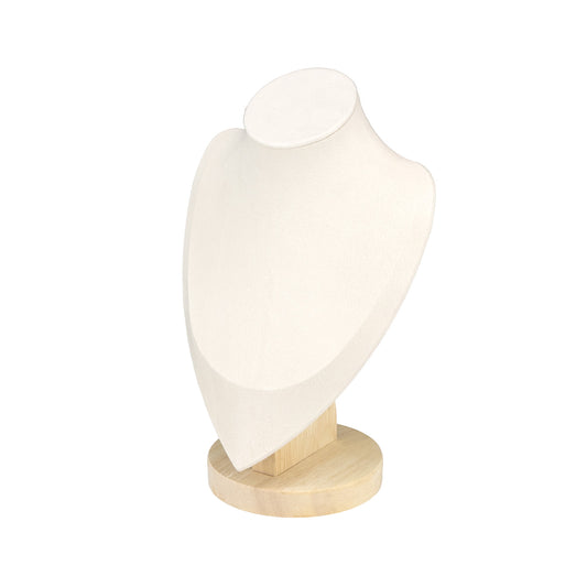 9 1/2" Beige Velvet Wood Base Necklace Bust Display