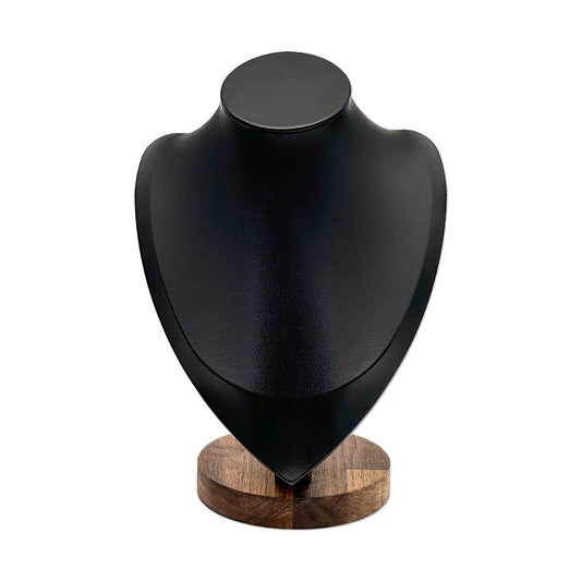 9 1/2" Black Leatherette Walnut Base Necklace Bust Display