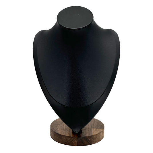 9 1/2" Black Leatherette Walnut Base Necklace Bust Display