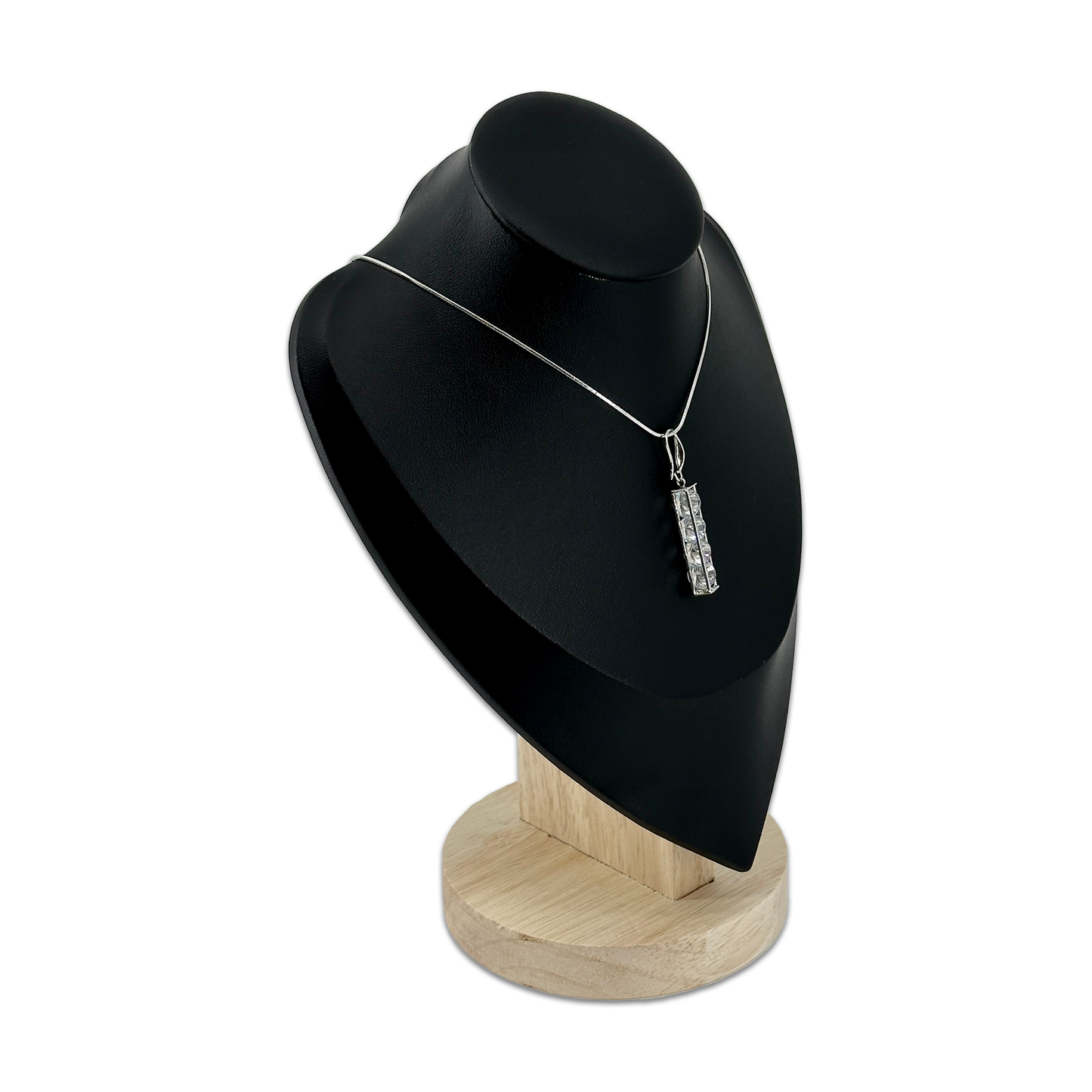 9 1/2" Black Leatherette Wood Base Necklace Bust Display
