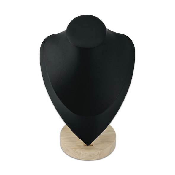 9 1/2" Black Leatherette Wood Base Necklace Bust Display