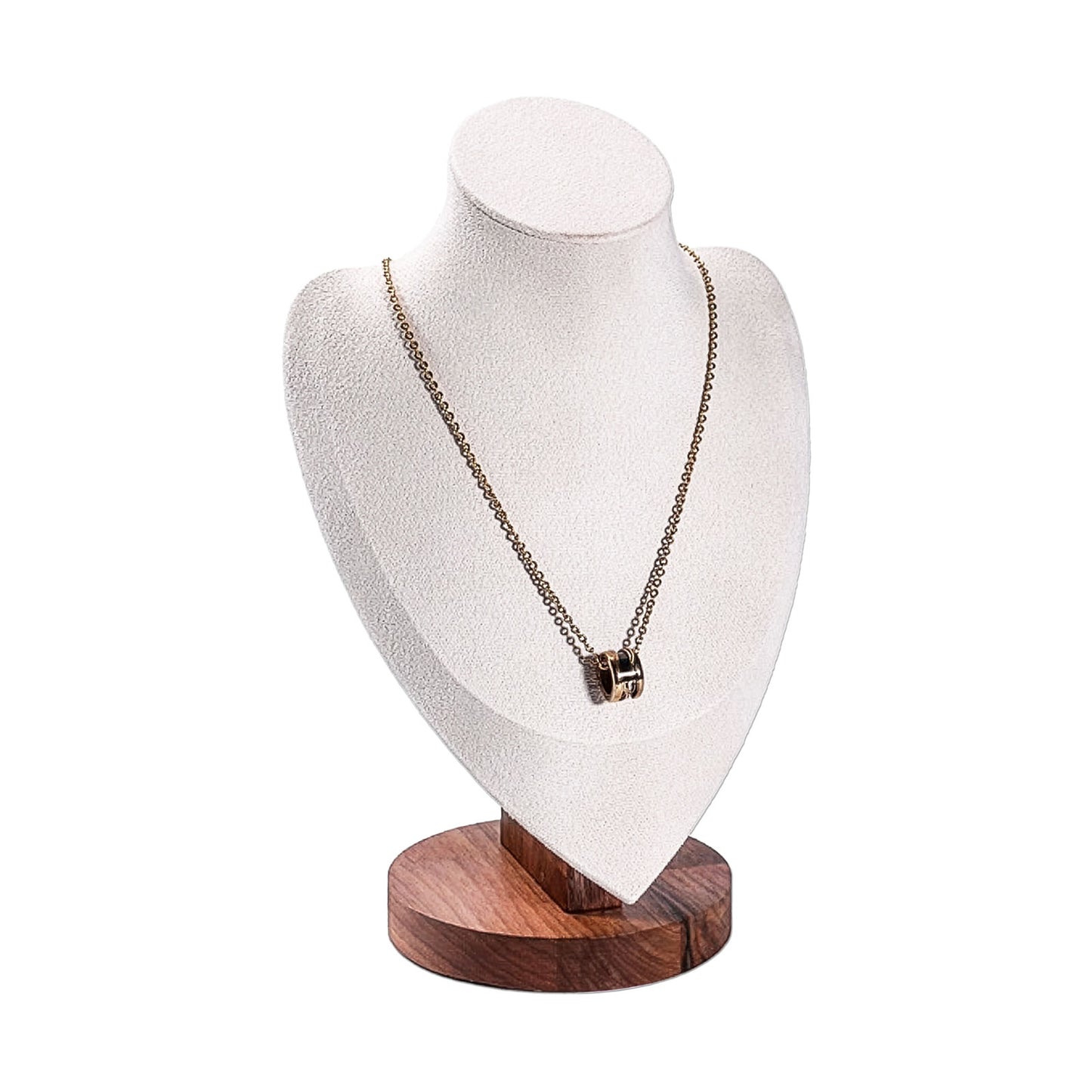 9 1/2" Cream Microfiber Walnut Base Necklace Bust Display
