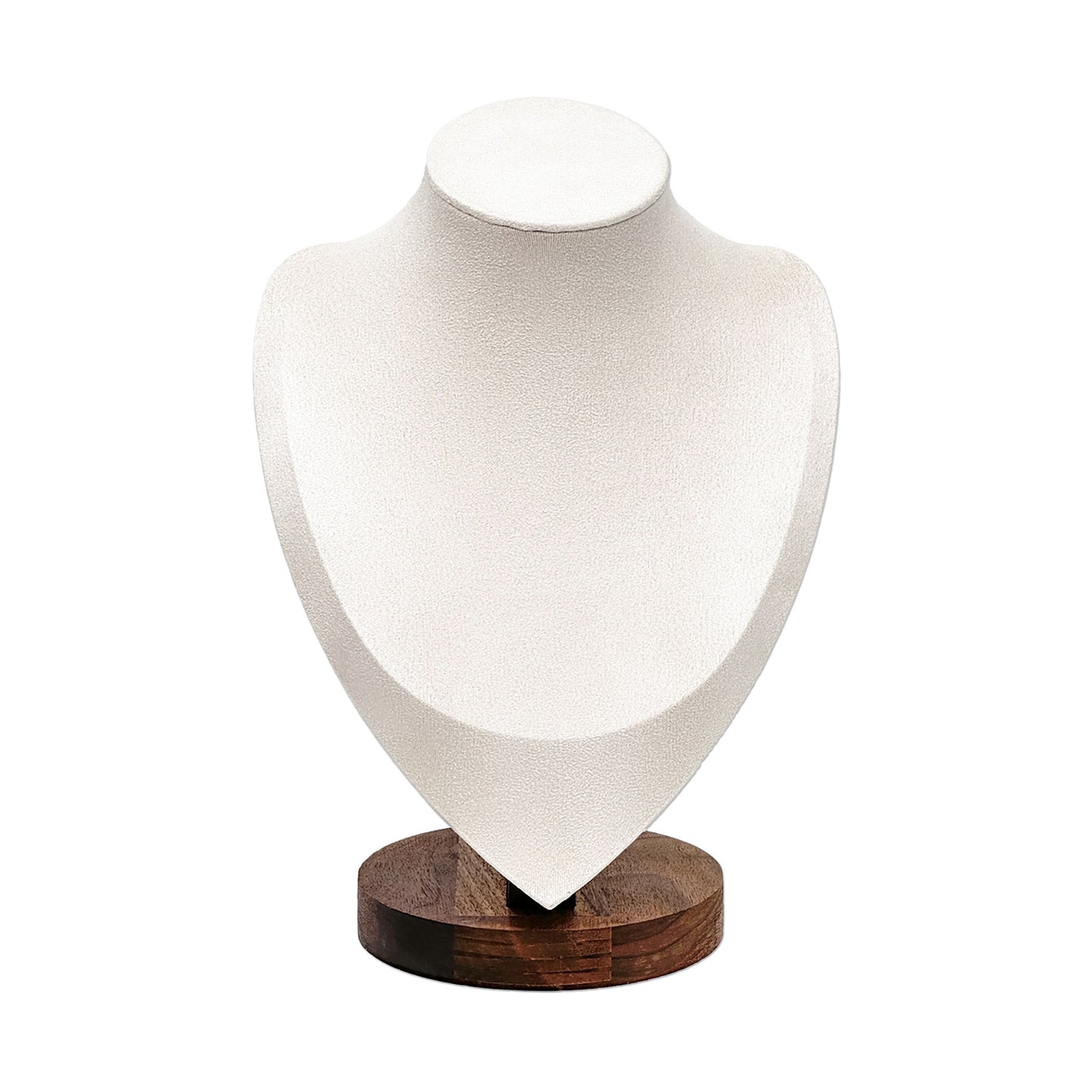 9 1/2" Cream Microfiber Walnut Base Necklace Bust Display