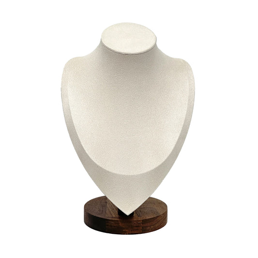 9 1/2" Cream Microfiber Walnut Base Necklace Bust Display