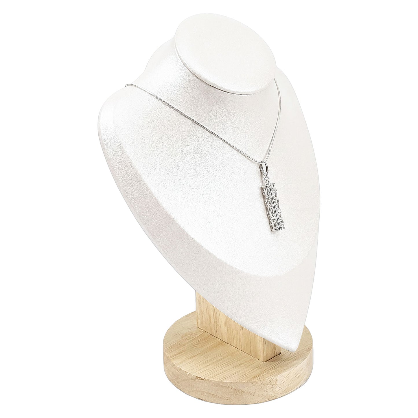 9 1/2" Light Beige Suede Wood Base Necklace Bust Display