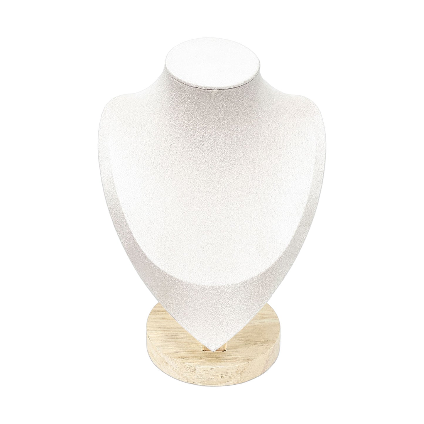 9 1/2" Light Beige Suede Wood Base Necklace Bust Display