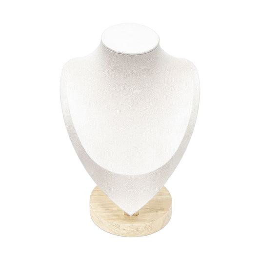 9 1/2" Light Beige Suede Wood Base Necklace Bust Display