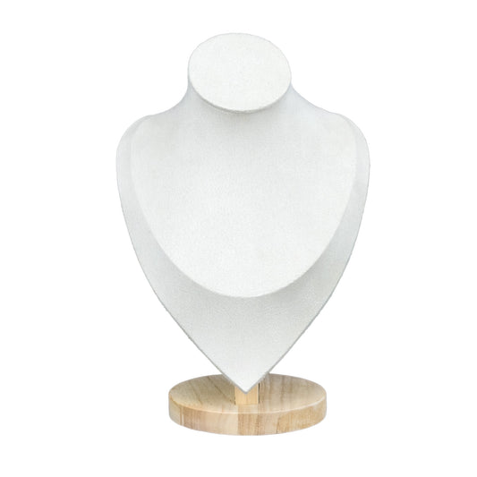 9 1/2" Light Beige Suede Wood Base Necklace Bust Display
