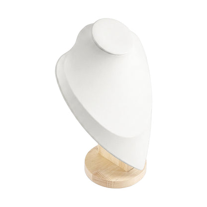 9 1/2" White Leatherette Wood Base Necklace Bust Display