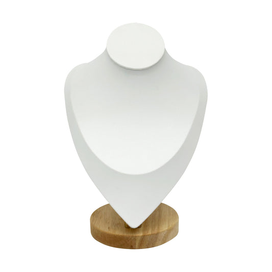 9 1/2" White Leatherette Wood Base Necklace Bust Display