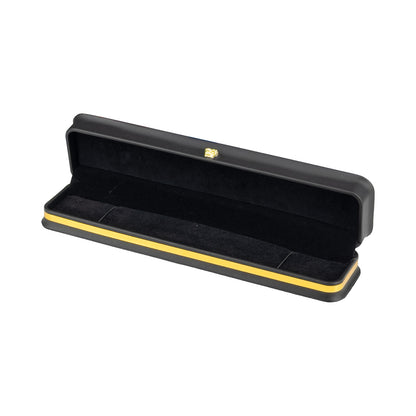 9 1/4" x 2 1/8" Black Leatherette Bracelet Box with Gold Crown and Trim