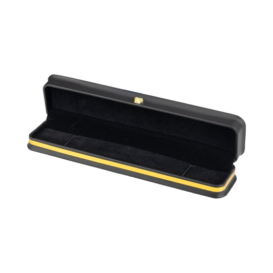 9 1/4" x 2 1/8" Black Leatherette Bracelet Box with Gold Crown and Trim