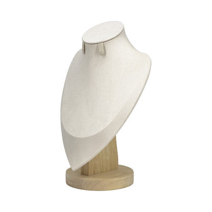 9 3/4" Beige Velvet Wood Base Necklace and Earring Bust Display