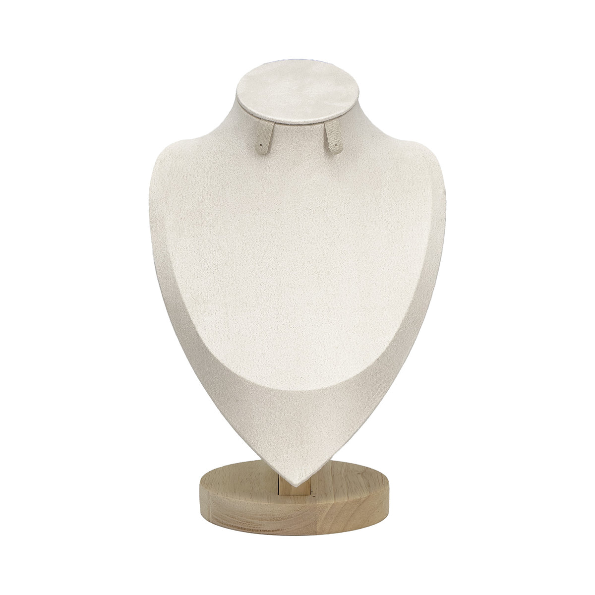 9 3/4" Beige Velvet Wood Base Necklace and Earring Bust Display