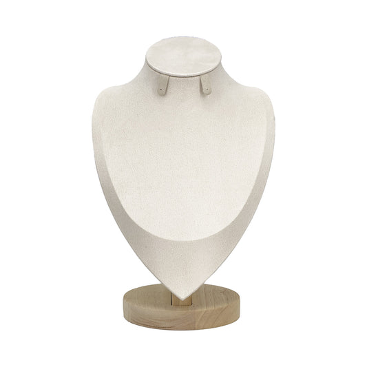 9 3/4" Beige Velvet Wood Base Necklace and Earring Bust Display