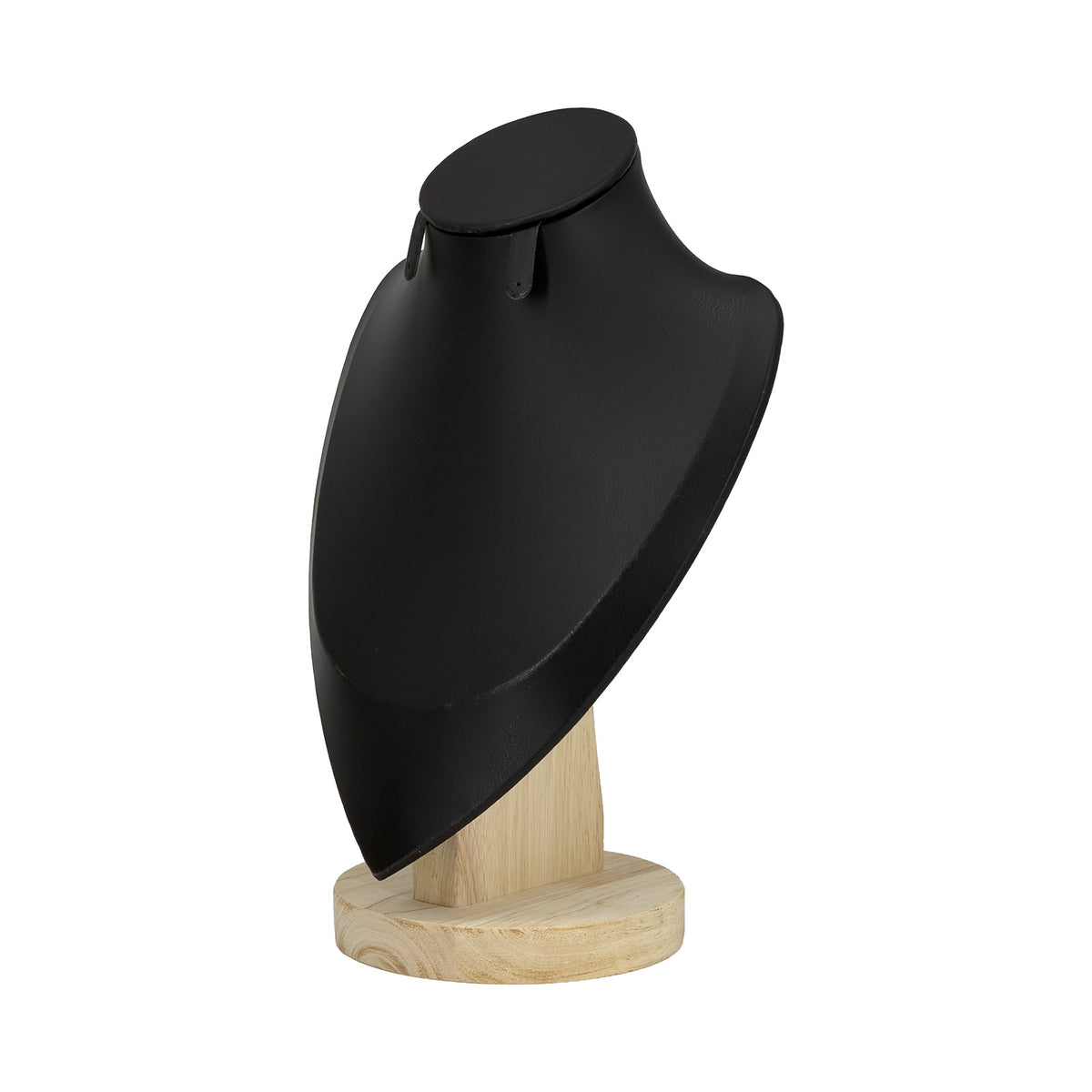 9 3/4" Black Leatherette Wood Base Necklace and Earring Bust Display
