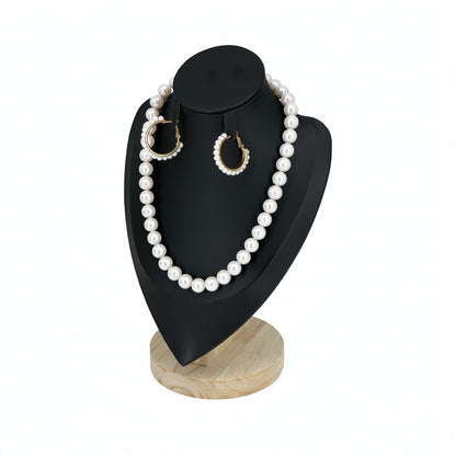 9 3/4" Black Leatherette Wood Base Necklace and Earring Bust Display