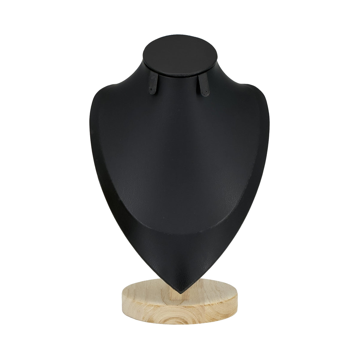 9 3/4" Black Leatherette Wood Base Necklace and Earring Bust Display