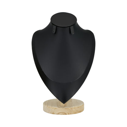 9 3/4" Black Leatherette Wood Base Necklace and Earring Bust Display
