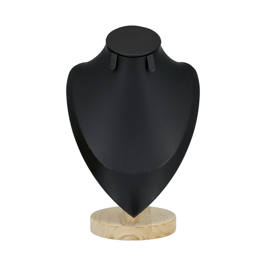 9 3/4" Black Leatherette Wood Base Necklace and Earring Bust Display