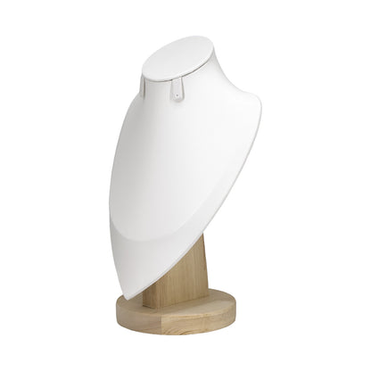 9 3/4" White Leatherette Wood Base Necklace and Earring Bust Display