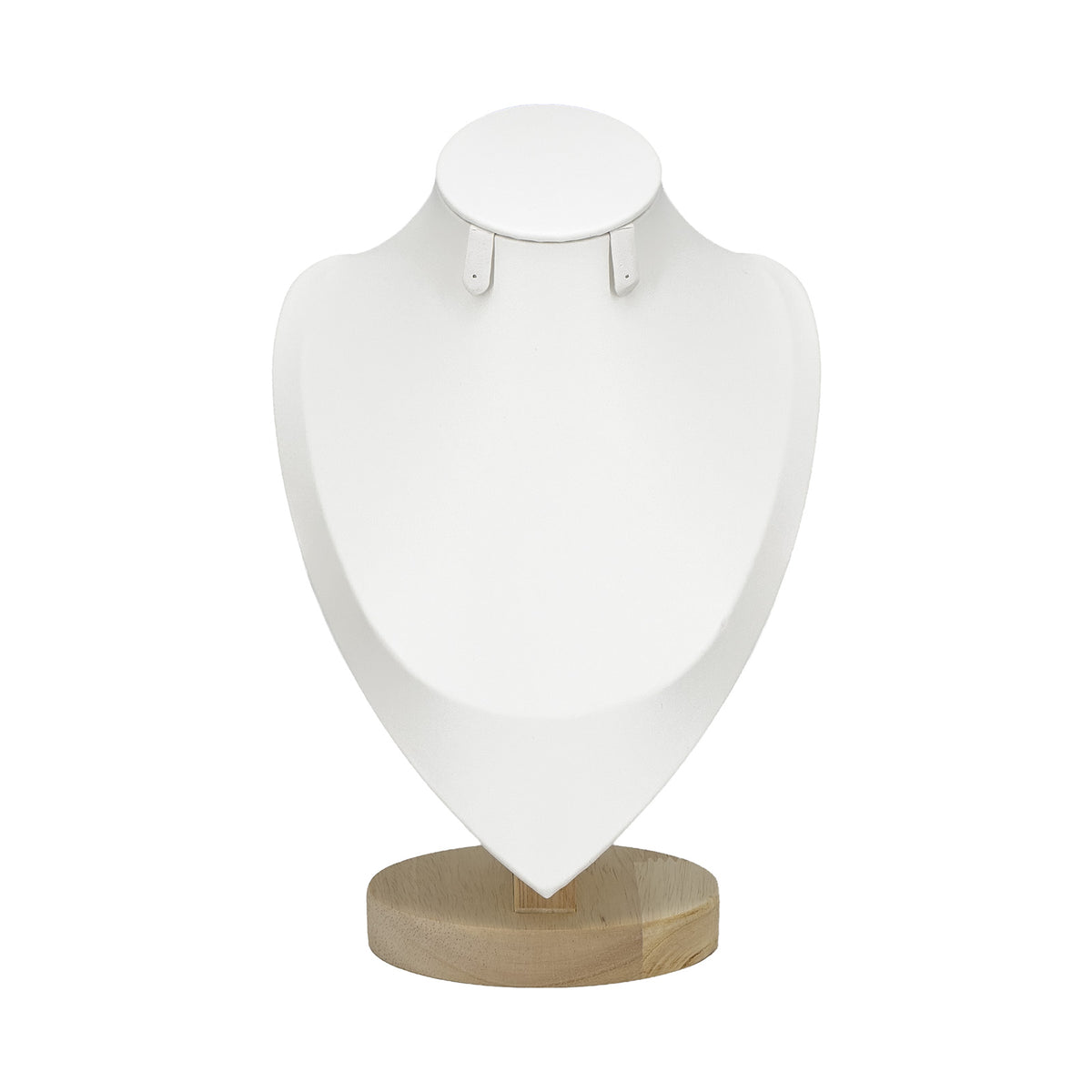 9 3/4" White Leatherette Wood Base Necklace and Earring Bust Display