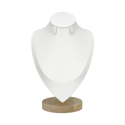 9 3/4" White Leatherette Wood Base Necklace and Earring Bust Display