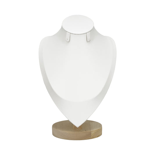 9 3/4" White Leatherette Wood Base Necklace and Earring Bust Display