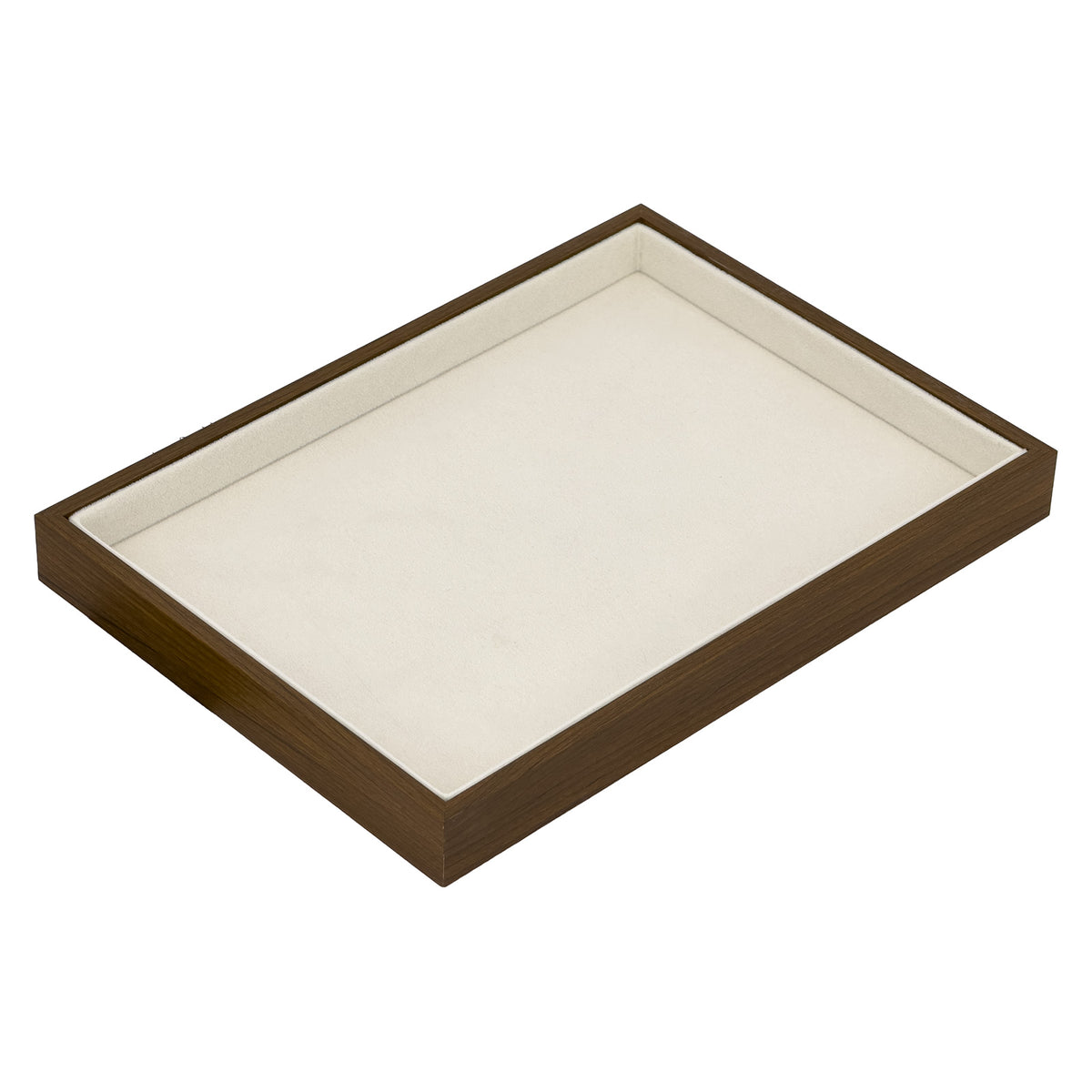 9 3/4" x 7" Beige Velvet Jewelry Display Tray with Walnut Wood Print
