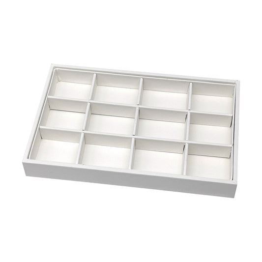 9" x 5 3/4" White Leatherette 12 Compartment Jewelry Tray