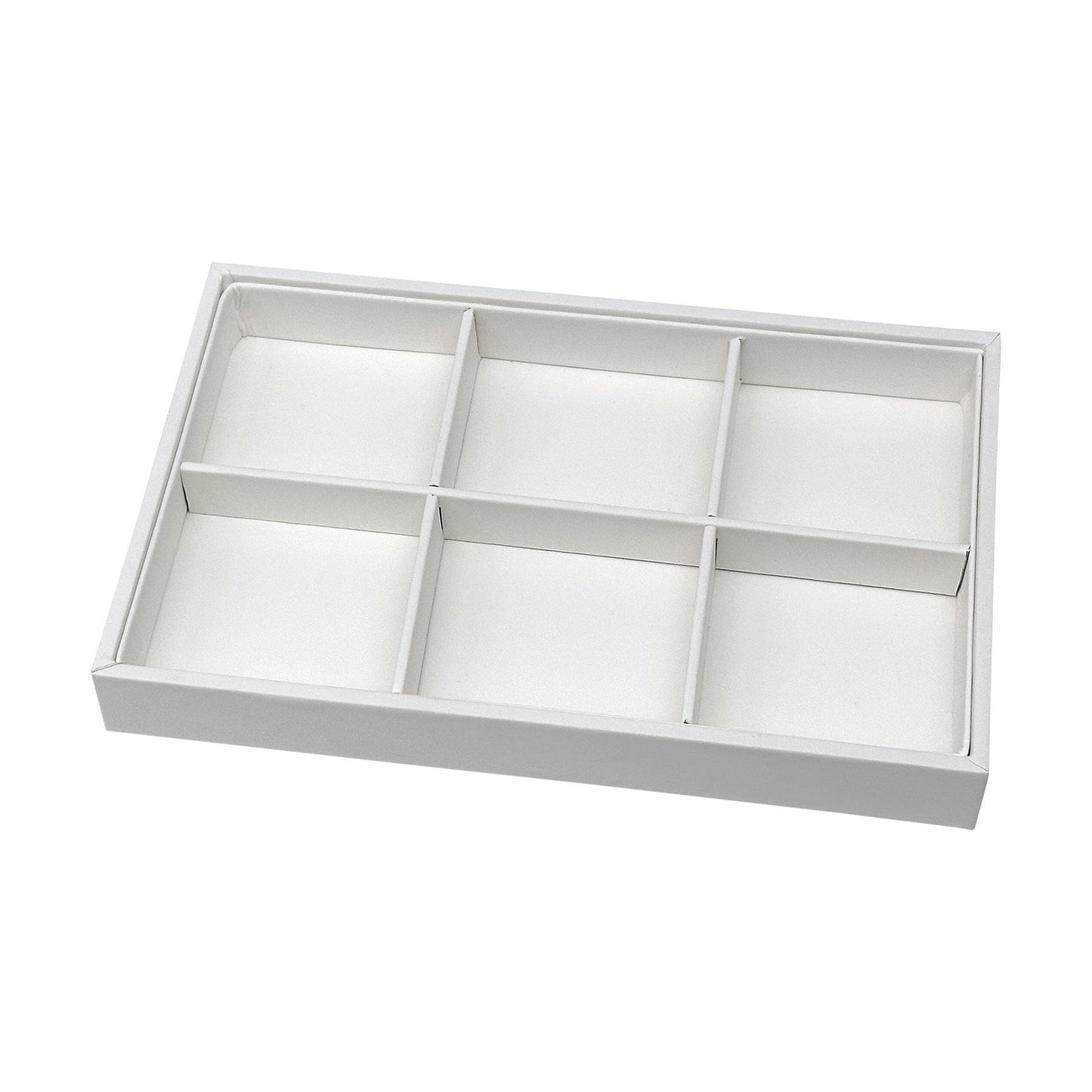 9" x 5 3/4" White Leatherette 6 Compartment Jewelry Tray