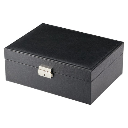 9" x 6 3/4" Black Leatherette Ivory Velvet 2-Layer Jewelry Organizer Box