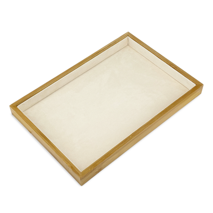 14" x 9 1/2" Wood and Suede Jewelry Display Utility Tray