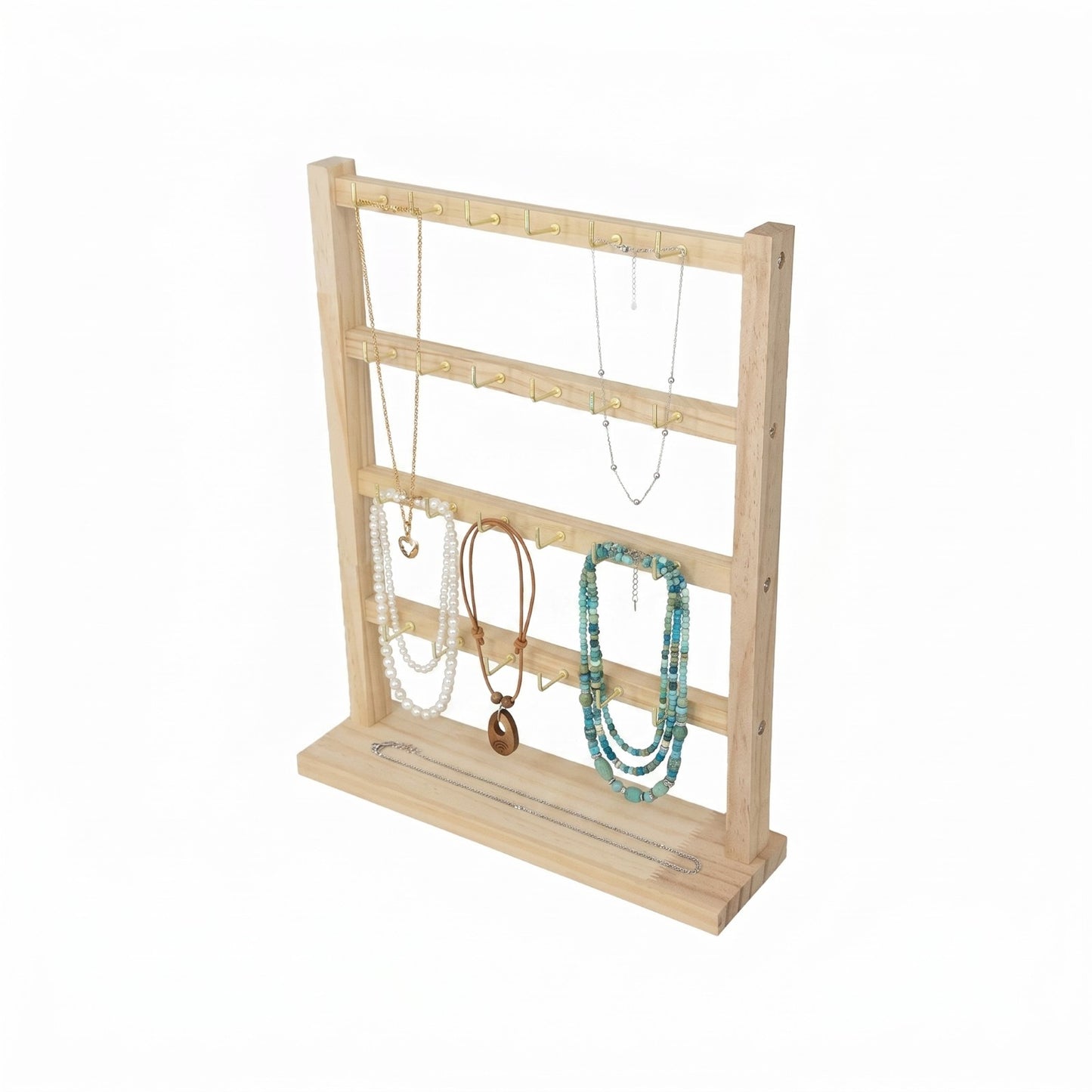 11 3/4" x 14 3/4" 5-Tier Wood Jewelry Display Stand with 24 Hooks