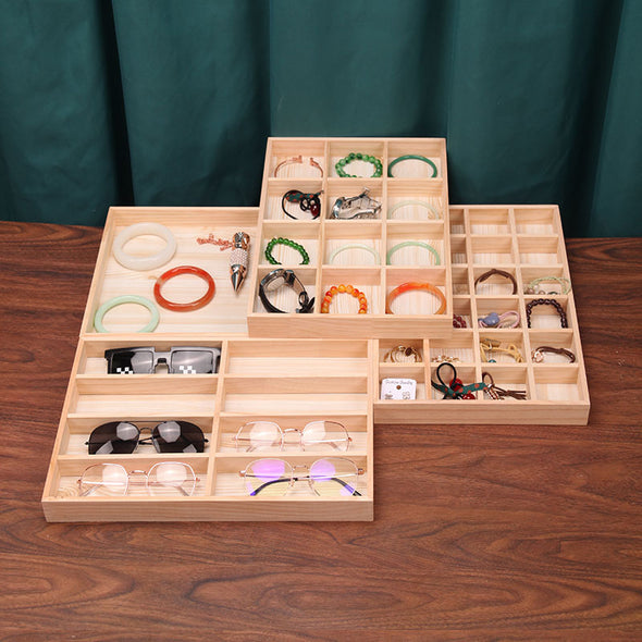 18 Compartment Natural Wood Jewelry Display Tray