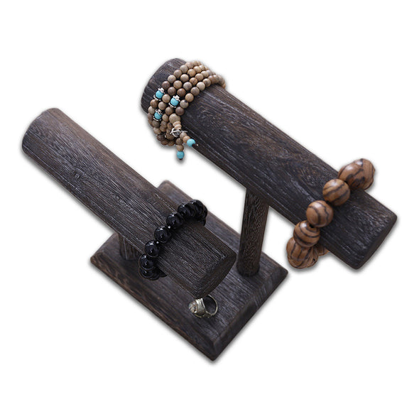 2 Tier Black Wood Round T-Bar Bracelet Jewelry Display