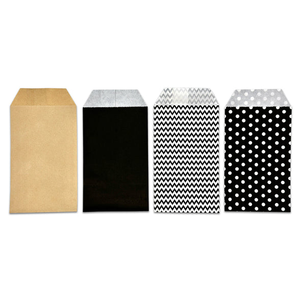 6" x 8 1/2" Black and White Polka Dot Flat Paper Gift Shopping Bags