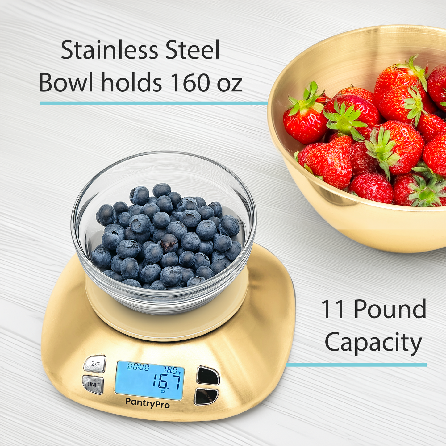 PantryPro 12 lb Capacity Stainless Steel Digital Kitchen Scale with Bowl