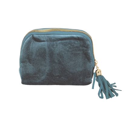 Dark Teal Velvet Jewelry Pouch and Organizer, 6 Interior Pockets